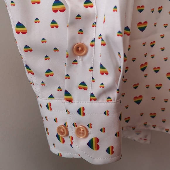 Tom Baine Mens All-over Rainbow Hearts Button Down Slim Fit Medium Neck 15-15.5 - Picture 4 of 7